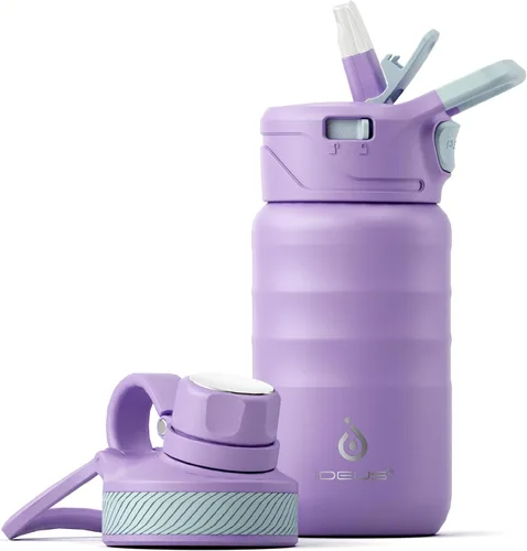 Miniatura 59 de IDEUS Botella de agua aislada de 12 onzas, botella de agua aislada de acero inoxidable para la escuela, botellas aisladas con pajitas a prueba