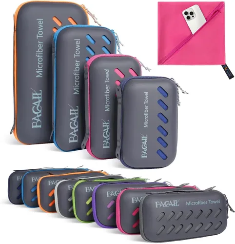 BAGAIL - Toalla de camping con funda de EVA, toalla de viaje de microfibra compacta y ultrasuave, toalla de viaje súper absorbente y ligera de