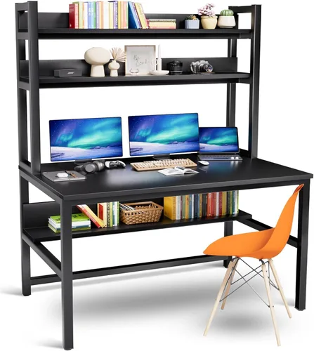 Miniatura 15 de Escritorio de computadora Aquzee con aparador, escritorio de 47" de ancho x 23.6" de profundidad con estantes, escritorio alto de oficina en casa