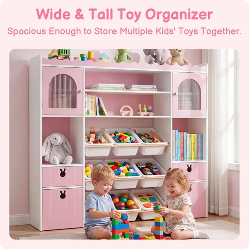 Miniatura 5 de 46.46" H Kids Toy Storage Organizer,Toy Chest with Book Shelf,Toy Bins,Storage Cubbies,Drawer and Rolling Cubbies,Easy Access and Clean,Space Saving