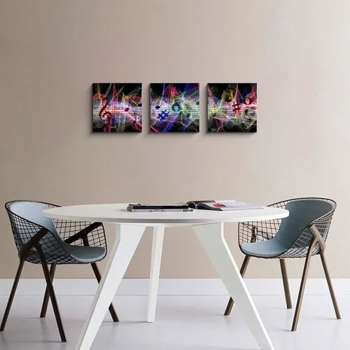 Miniatura 4 de 3 piezas de lienzo musical para pared, impresiones de notas musicales abstractas, coloridas ilustraciones de ondas sonoras, claves agudas