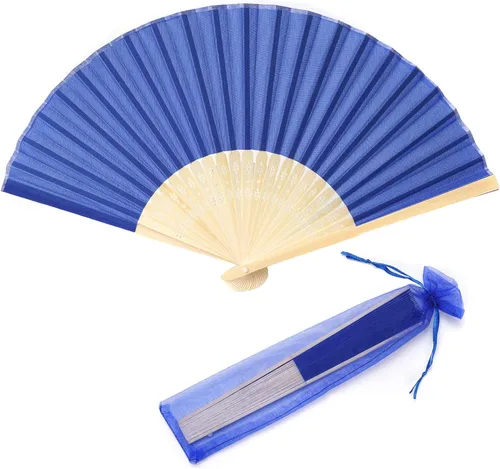 Abanico de mano de seda imitada, tela de seda imitada, bambú plegado de mano, accesorios de baile nupcial, regalos de fiesta de boda para iglesia