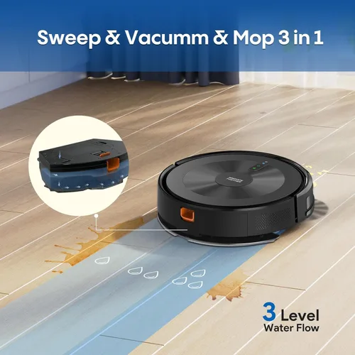 Miniatura 5 de Robot aspiradora y trapeador: aspiradora robótica 3 en 1 de 5000 Pa con navegación inteligente, control de Alexa y aplicación, limpieza de horarios