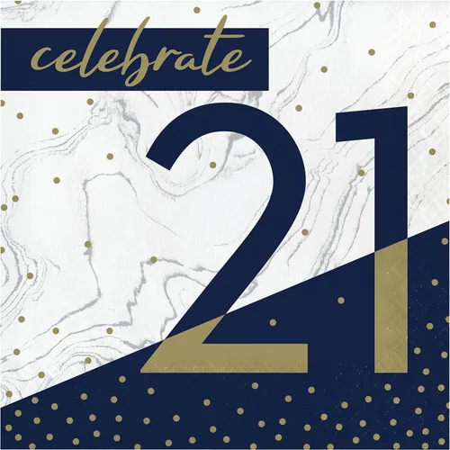 Miniatura 12 de Trendware Servilletas de cumpleaños número 18 azul marino y dorado, 48