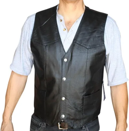 Miniatura 4 de Chaleco de motocicleta para hombre, piel suave, color negro Syle 950