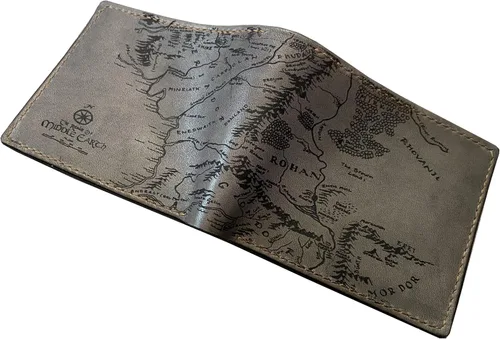 Billetera vintage hecha a mano para hombre – Cuero auténtico plegable con grabado de mapa, regalo personalizable, Humo, medio, Billetera plegable