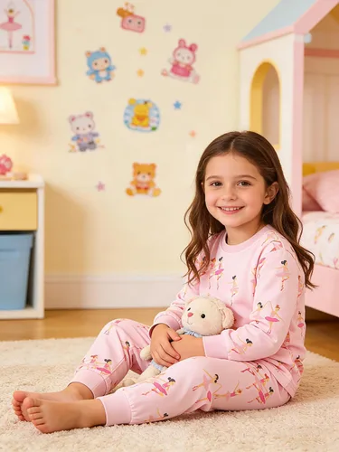 Miniatura 4 de Popshion Pijamas de sirena para niñas pequeñas, juego de 2 piezas, ropa de dormir 100% algodón, ropa para niños, pijamas estilo mariquita
