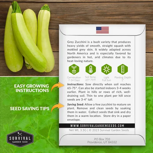 Miniatura 2 de Survival Garden Seeds - Semilla de calabacín gris para plantar - 3 paquetes con instrucciones para plantar y cultivar calabaza mexicana de verano
