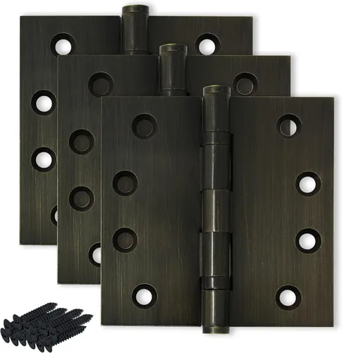 Miniatura 32 de Bisagra negra resistente para puerta, rodamiento de bolas negro mate, 4 x 4 pulgadas, resistente, juego de 2 bisagras de puerta de latón macizo