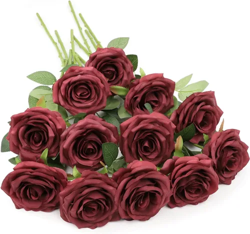 Miniatura 44 de LVEFIT 12 rosas artificiales de seda de color naranja quemado, ramo de rosas de seda de tallo largo para bodas, despedidas de soltera, fiestas