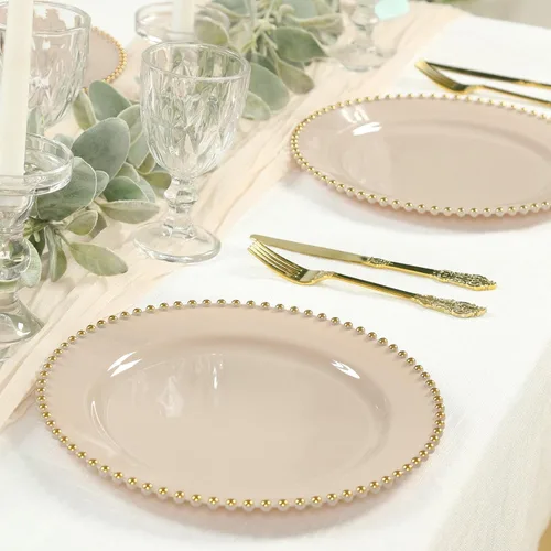 Miniatura 20 de Efavormart - Paquete de 10 platos de postre de plástico transparente rubor con borde de cuentas, platos redondos desechables para ensalada, 8