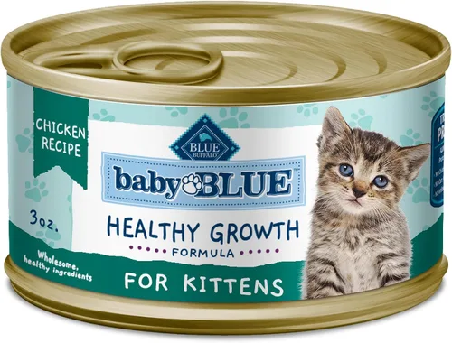 Blue Buffalo Baby Blue - Alimento húmedo natural sin granos para gatitos, fórmula de crecimiento saludable con DHA, paté de pollo alto en proteínas,