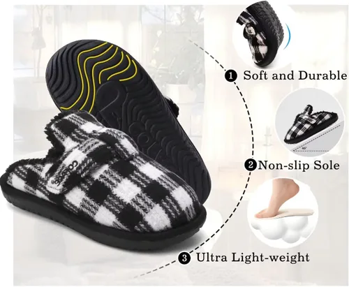 Miniatura 4 de COFACE Pantuflas suaves de espuma viscoelástica para mujer, con soporte de arco a cuadros, cálidas, para invierno, antideslizantes, para interiores