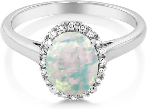 Miniatura 82 de Gem Stone King Anillo de compromiso ovalado de oro blanco de 10 quilates con piedra natal y halo de diamantes Ovalado de 0.354 x 0.276 in Anillo