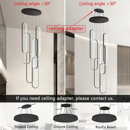 Miniatura 5 de Candelabros LED modernos para entrada de vestíbulo, techo alto, lámparas de escalera largas, regulables, montaje empotrado, alto recibidor, Negro