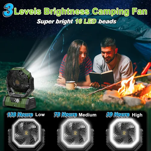Miniatura 4 de Ventilador de campamento recargable de 20000 mAh, ventilador portátil oscilante automático para acampar con control remoto y linterna LED