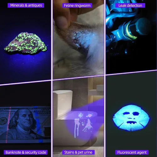 Miniatura 7 de DARKBEAM Linterna UV de 365 nm de luz negra, 3 linternas LED ultravioleta de 20 W, potentes lámparas de madera, luz UV recargable USB-C