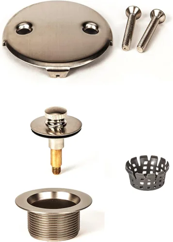PF WaterWorks PF0969-BN - Conjunto de desagüe de bañera con bloqueo de elevación (tracción de empuje) (drenaje grueso 11.5 TPI + tapón + placa