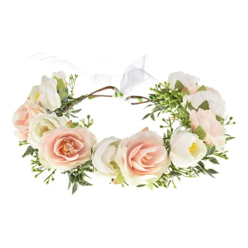 Miniatura 9 de DreamLily Corona de flores de camelias para niñas, diadema floral para el cabello, corona para el pelo, pieza floral para el cabello para A-champán