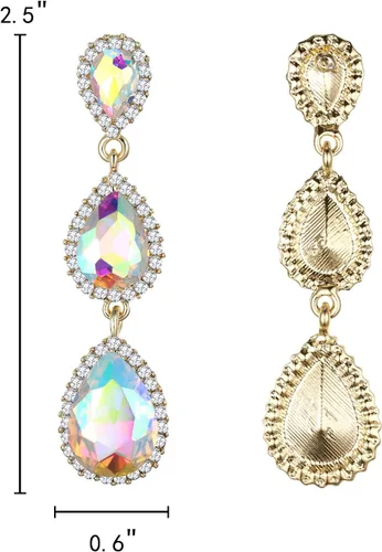 Miniatura 88 de EleQueen Pendientes de cristal austriaco en tono dorado para mujer, forma de pera de 2.5 pulgadas, color esmeralda