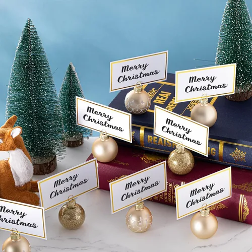 Miniatura 6 de Civaner Juego de 12 Soportes para Tarjetas de Lugar de Adorno Navideño y Tarjetas de Nombre, Bola de Cristal Dorado, Soporte para Letrero de Números