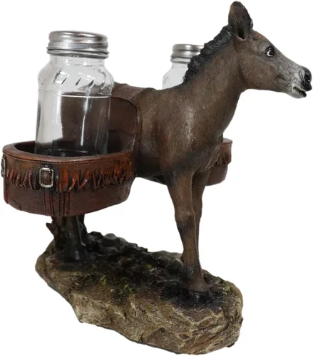 Miniatura 4 de Ebros Gift Western Country Farm Mule Donkey Ass Carrying Saddlebags Figurine Salt Pepper Shakers Holder Decoración De Animales De Trabajo Caballos