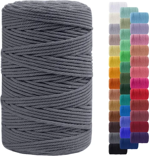 Miniatura 35 de Cuerda de macramé de 0.079 in para 219 yardas, cuerda de algodón natural para manualidades, hilo de cuerda de macramé de colores para colgar