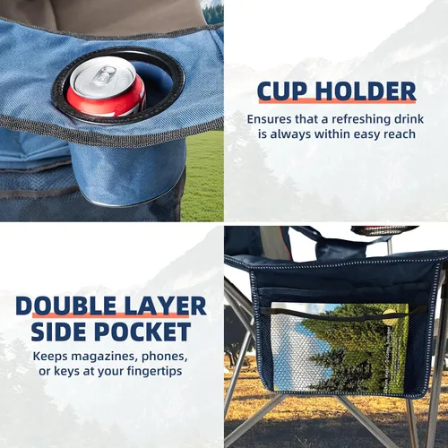 Miniatura 7 de Sillas plegables de camping para adultos, sillas de césped acolchadas con respaldo alto para exteriores con soporte lumbar y soporte para tazas
