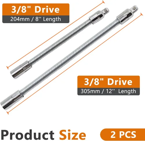 Miniatura 2 de Extensión de Dado Flexible de 3/8", Extensión de Llave Flexible Mango Conductor de Dado 2 Piezas (8 Pulgadas, 12 Pulgadas)