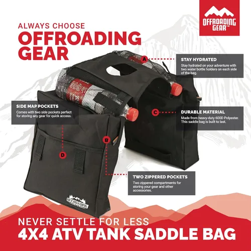 Miniatura 3 de Offroading Gear Bolsa de sillín trasera y delantera impermeable 4x4 Con dos compartimentos Ideal para ATV UTV Moto Quad Motocicleta Etc.