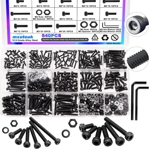 Miniatura 7 de mxuteuk Juego de tornillos M2.5 surtidos, M2.5 x 4/6/8/10/12/16/20/25mm, tornillos de cabeza hexagonal con tuerca hexagonal, kit de tuercas, acero