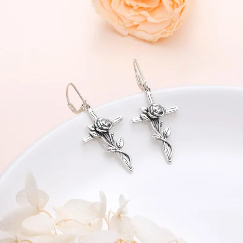 Miniatura 57 de Aretes colgantes de filigrana de plata de ley 925, margarita, loto, flor de rosa, piedra lunar, lágrima para mujer, nudo celta infinito, margarita