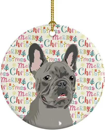 Caroline's Treasures Bulldog Francés Azul de Navidad Adorno de Cerámica Decoraciones Colgantes para Árbol de Navidad para Hogar Navidad, Festividad,