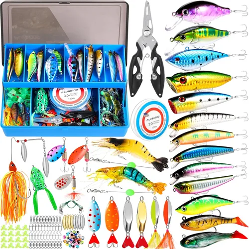 Miniatura 11 de PLUSINNO Señuelos de Pesca Caja de Aparejos de Pesca Regalos de Pesca para Hombres, Lubina, Trucha Kit de Accesorios de Pesca para Agua Salada