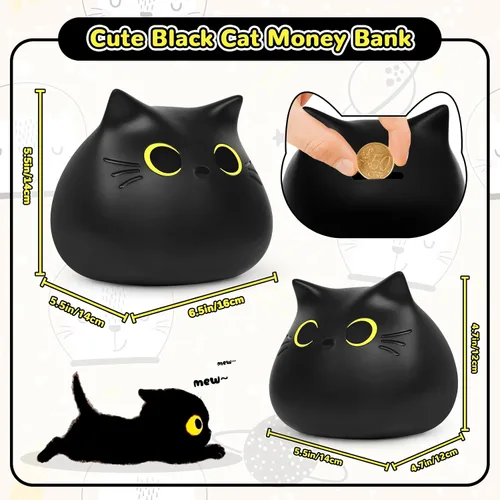 Miniatura 4 de Alcancía de gato para niños, caja de dinero, alcancía irrompible para niñas, banco de gato negro, banco de dinero para niños, Navidad, 5.5 x 5