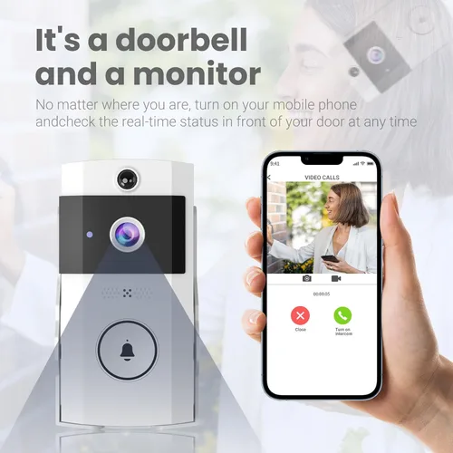 Miniatura 6 de Timbre de video inalámbrico Wi-Fi con audio bidireccional, cámara de puerta delantera al aire libre, visión nocturna y almacenamiento en la nube