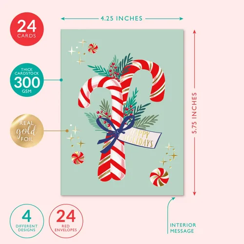 Miniatura 2 de Sweetzer & Orange - Juego de tarjetas de Navidad - 24 tarjetas de fiesta con lámina de oro y sobres rojos – 6 diseños surtidos en caja para fácil
