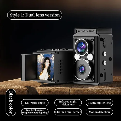 Miniatura 2 de Andoer Cámara digital S11 Retro, cámara CCD de doble lente, estilo TLR portátil, retro, apuntar y disparar, compacto, pequeño con 6 filtros