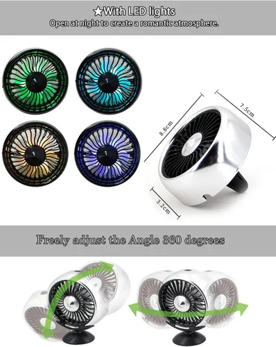 Miniatura 2 de Kwak's Ventilador de ventilación USB para montaje de ventilación de aire, ventilador de clip para automóvil con luz LED, 3 modos de viento, giro