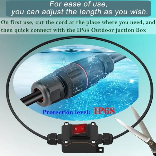 Miniatura 4 de Interruptor en línea de 5 pies y 12 V IP68 impermeable, interruptor de palanca de encendido/apagado para exteriores con caja de conexiones
