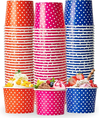LITOPAK Paquete de 120 tazas de helado de 16 onzas, vasos desechables de postre para alimentos fríos o calientes, cuencos de postre de papel de