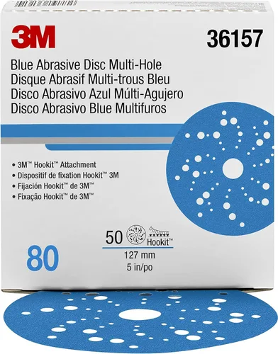 Miniatura 33 de 3M 3M-36142 Hookit disco abrasivo azul multi-agujero, 3" 80 Grado