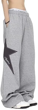 Miniatura 2 de Pooyikoi Pantalones deportivos para mujer, con cordón elástico, cintura elástica, holgados, pierna ancha, pantalones con estampado de estrellas Y2K