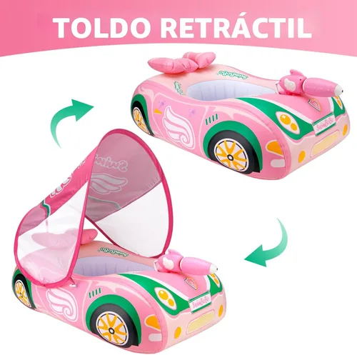 Miniatura 4 de Toddler Pool Float Inflatable Car Baby Swim Float with Adjustable Sun Canopy and Safety Seat Pool Toys for Kids 3+ Years Old
