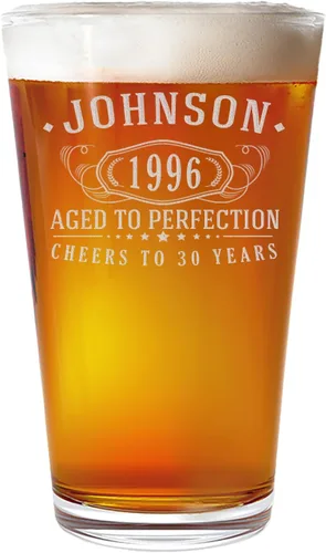 Miniatura 14 de Vaso de pinta grabado vintage de 1996 de 16 onzas – Regalos de feliz cumpleaños 30 para hombres y mujeres, saludos a cumplir 30 años de edad