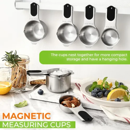 Miniatura 2 de Vasos medidores magnéticos de acero inoxidable Spring Chef, patentados, herramientas de cocina con marcas fáciles de leer para medir ingredientes
