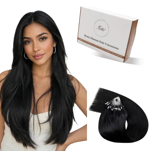 Miniatura 65 de Hetto Extensiones de cabello humano con nano cuentas, balayage, extensiones de cabello humano, color negro degradado a plateado, extensiones