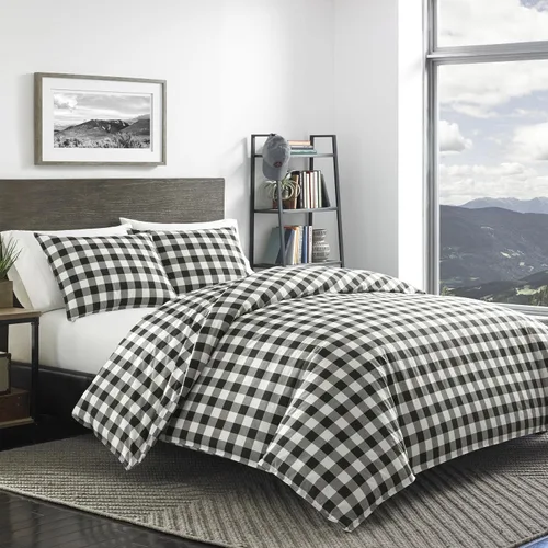 Miniatura 2 de Eddie Bauer - Juego de edredón King, ropa de cama reversible de algodón, juego de ropa de cama a cuadros negros (cuadros negros, King)