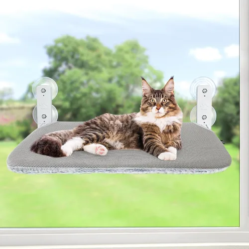 Miniatura 8 de Sunhoo Hamaca para ventana de gato, percha inalámbrica, alféizar de ventana, asiento plegable, estable, con ventosa mejorada, fácil montaje, estante