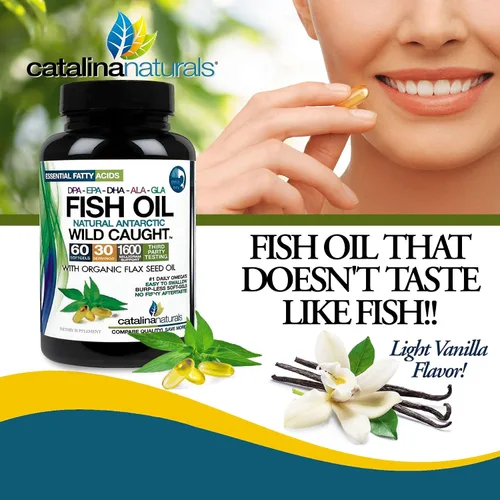 Miniatura 2 de Aceite de pescado antártico salvaje con aceite de semilla de lino orgánico - Omega 3-6-9 ultra puro con EPA-DHA-DPA-GLA-ALA, sabor vainilla claro